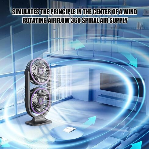 Desktop Fan - USB Rechargeable Quiet Cooling,Double Head Powerful Small Fan for Outdoor School Home Bedroom Living Room Travel in Saudi Arabia