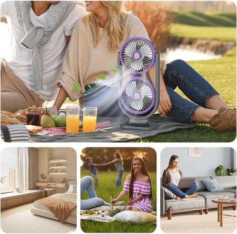 Desktop Fan - USB Rechargeable Quiet Cooling,Double Head Powerful Small Fan for Outdoor School Home Bedroom Living Room Travel in Saudi Arabia