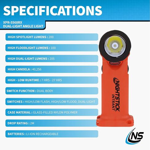 Nightstick Intrant Intrinsically Safe Permissible Dual-Light Angle Light Rechargeable - Red in Saudi Arabia