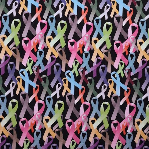 Mook Fabrics Cotton Cancer Awareness, Black/Pink Cut by The Yard in Saudi Arabia