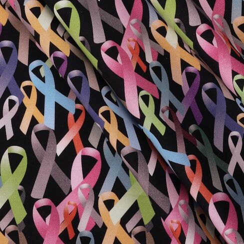Mook Fabrics Cotton Cancer Awareness, Black/Pink Cut by The Yard in Saudi Arabia