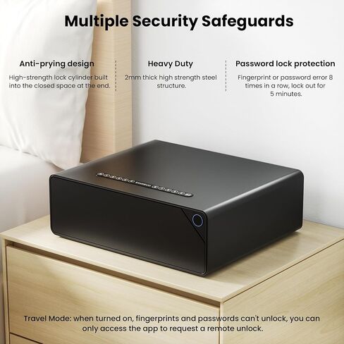 Gun Safe for Handgun - Biometric Gun Safe for 2-4 Pistols Quick Access Handgun Safe with Fingerprint/Keypad/Key/App Control, Pistol Safe for Nightstand Bedside (Black) in Saudi Arabia