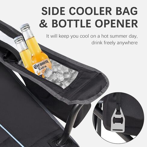 كرسي التخييم القابل للطي كبير للبالغين - دعم 450 رطلاً - كراسي حديقة محمولة شديدة التحمل مع حقيبة برودة كوب جيب الجيب لصيد صيد الشاطئ في حديقة الرياضة ، الأحمر in Kuwait