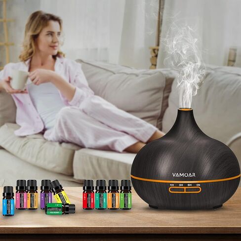 Essential Oil Diffuser Gift Set,10 Essential Oil,550ml Oil Diffuser & Essential Oil Diffusers with 4 Timer &Auto Shut-Off for & 15 Ambient Light Settings in Saudi Arabia