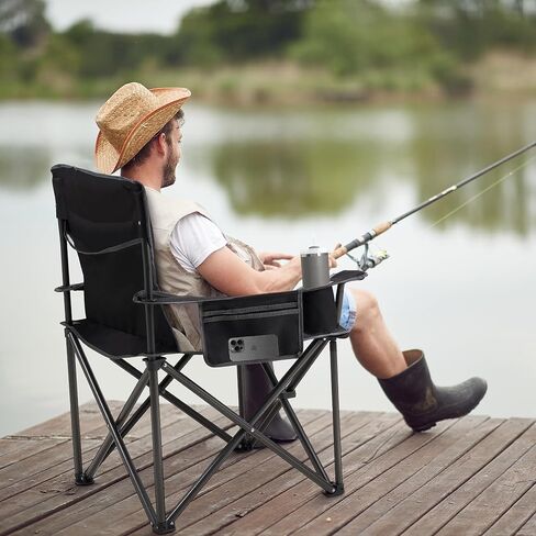 كرسي التخييم القابل للطي كبير للبالغين - دعم 450 رطلاً - كراسي حديقة محمولة شديدة التحمل مع حقيبة برودة كوب جيب الجيب لصيد صيد الشاطئ في حديقة الرياضة ، الأحمر in Kuwait