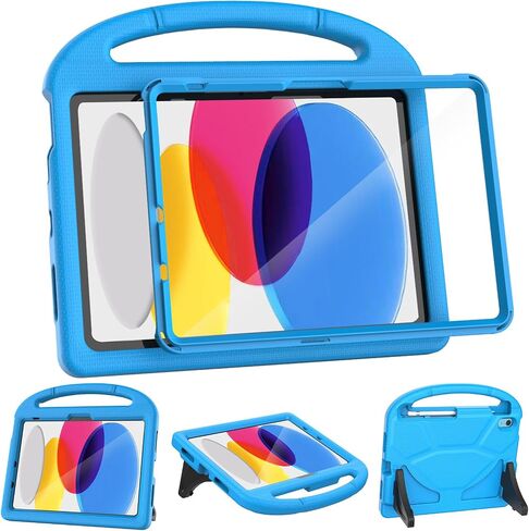 حالة Kids for iPad 11th Generation (A16 11 "2025) و iPad 10th Gen (10.9 بوصة 2022)-غطاء الوقاية من الصدمات الكامل للجسم مع واقي الشاشة ، حامل قلم رصاص ومقبض ، أزرق in Kuwait