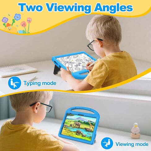 حالة Kids for iPad 11th Generation (A16 11 "2025) و iPad 10th Gen (10.9 بوصة 2022)-غطاء الوقاية من الصدمات الكامل للجسم مع واقي الشاشة ، حامل قلم رصاص ومقبض ، أزرق in Kuwait