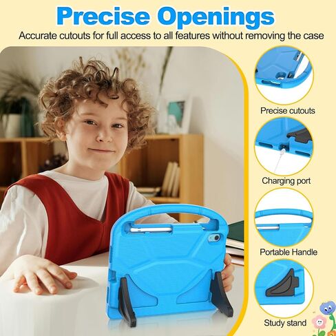 حالة Kids for iPad 11th Generation (A16 11 "2025) و iPad 10th Gen (10.9 بوصة 2022)-غطاء الوقاية من الصدمات الكامل للجسم مع واقي الشاشة ، حامل قلم رصاص ومقبض ، أزرق in Kuwait