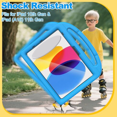 حالة Kids for iPad 11th Generation (A16 11 "2025) و iPad 10th Gen (10.9 بوصة 2022)-غطاء الوقاية من الصدمات الكامل للجسم مع واقي الشاشة ، حامل قلم رصاص ومقبض ، أزرق in Kuwait