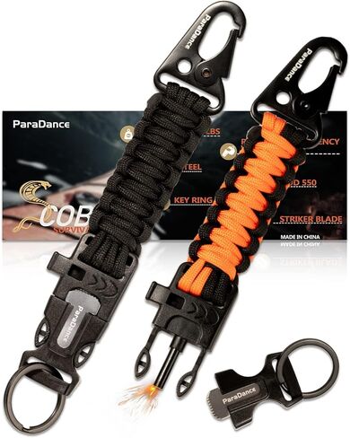 سلسلة مفاتيح البقاء على قيد الحياة (5 في 1) مع فلينت/مهاجم/باراكورد/صافرة/حلقة رئيسية ، سلسلة مفاتيح باراكورد المضفرة العسكرية مع كاريكاتير كاريتر ، مثالية للمشي/التخييم/الصيد/الصيد ، معدات في الهواء الطلق in Kuwait