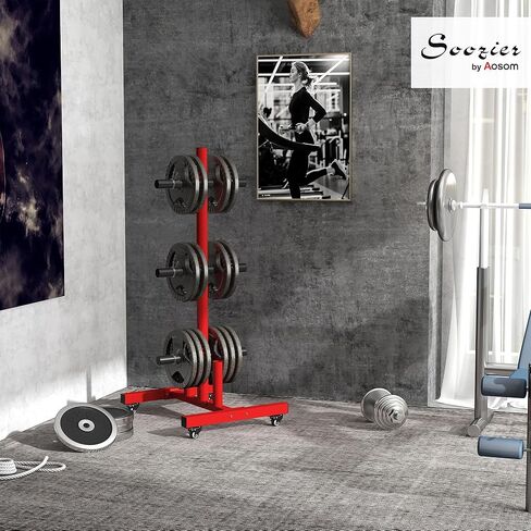 Soozier Weight Plate Rack, Olympic Bumper Plate Rack Holder for 2 inch Plates and Bars, with 4 Transport Wheels and 6 Fasten Clamps, 440lbs Capacity in Kuwait