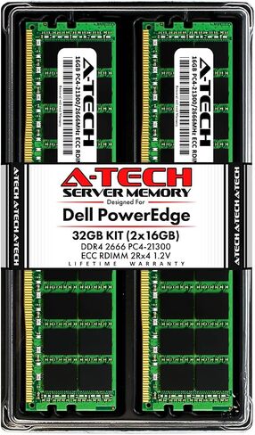 A-Tech 32GB (2x16GB) ذاكرة Dell PowerEdge R440 ، T440 ، R540 ، R640 ، T640 ، M640 ، FC640 ، R740 ، R740XD ، R940 ، C6420 | DDR4 2666MHz ECC RDIMM PC4-21300 2RX4 1.2V 288-DIMM Server RAM KIT in Kuwait