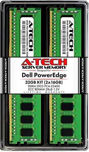 A-Tech 32GB (2x16GB) ذاكرة Dell PowerEdge R440 ، T440 ، R540 ، R640 ، T640 ، M640 ، FC640 ، R740 ، R740XD ، R940 ، C6420 | DDR4 2666MHz ECC RDIMM PC4-21300 2RX4 1.2V 288-DIMM Server RAM KIT in Kuwait