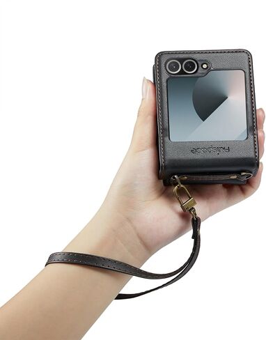 TDTOK for Samsung Galaxy Z Flip 6 Wallet Case, Luxury Retro PU Leather Crossbody Lanyard Case with Card Holder (Black, Z Flip 6) in Kuwait