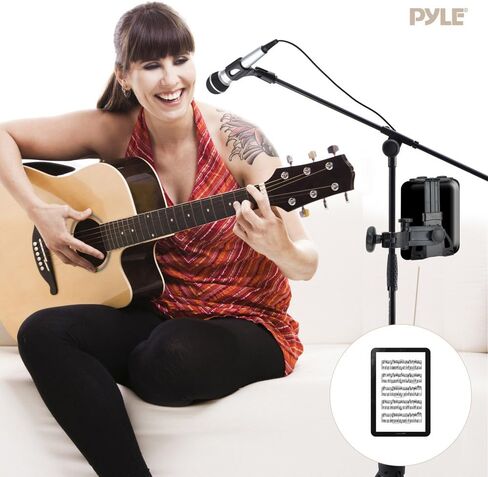 Pyle 2-in-1 Microphone and Tablet Stand - Adjustable Telescopic Column, 4.7" to 8.7" Tall, Powder Coated Black Finish, Universal Microphone Stand with Tablet Holder - Pyle PMKSPAD5 in Saudi Arabia