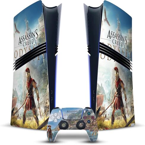 تصاميم القضية الرئيسية مرخصة رسميا Assassin's Creed Alexios مع Spear Odyssey Artsey Artsey Vinyl Gaming Skin Mecal متوافق مع PlayStation 5 PS5 Pro Digital Edition Console & Dualsense Controller in Kuwait