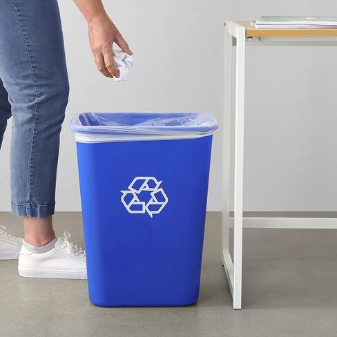 Amazon Basics 7 Gallon Rectangular Commercial Office Wastebasket, w/Recycle Logo, 6 Pack, Blue (Previously AmazonCommercial brand) in Saudi Arabia