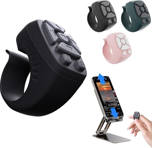جهاز التحكم عن بُعد Bluetooth اللاسلكي اللاسلكي مع حلقة التمرير لأجهزة iPhone و Android ، صفحة التمرير التلقائي صفحة Turner Remote Camera Recording (أسود) in Kuwait