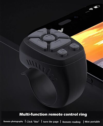 جهاز التحكم عن بُعد Bluetooth اللاسلكي اللاسلكي مع حلقة التمرير لأجهزة iPhone و Android ، صفحة التمرير التلقائي صفحة Turner Remote Camera Recording (أسود) in Kuwait
