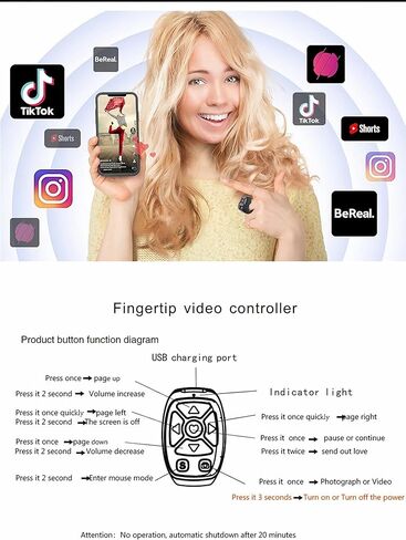 جهاز التحكم عن بُعد Bluetooth اللاسلكي اللاسلكي مع حلقة التمرير لأجهزة iPhone و Android ، صفحة التمرير التلقائي صفحة Turner Remote Camera Recording (أسود) in Kuwait