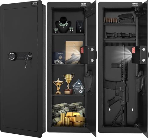 Vevor 42.91 "Gun Gun Gun Safe ، بندقية مخفية ذات 4 مستويات مع لوحة مفاتيح وبصمة ، 3 أرفف قابلة للإزالة و 6 حاملين رئيسيين ، Q235 الصلب المولود البارد مع ضوء LED ، إنذار الاهتزاز ، الحافظة والأسهم in Saudi Arabia