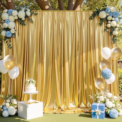 10ft x 10ft Gold Sequin Backdrop Curtain for Parties, Wrinkle Free Thick Glitter Photo Backdrop Drapes 2 Panels 5x10FT Back Drop Cloth Shiny Fabric for Wedding Birthday Photography Background in Kuwait