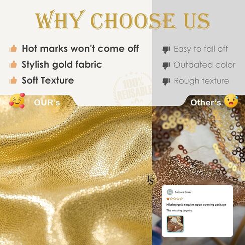 10ft x 10ft Gold Sequin Backdrop Curtain for Parties, Wrinkle Free Thick Glitter Photo Backdrop Drapes 2 Panels 5x10FT Back Drop Cloth Shiny Fabric for Wedding Birthday Photography Background in Kuwait