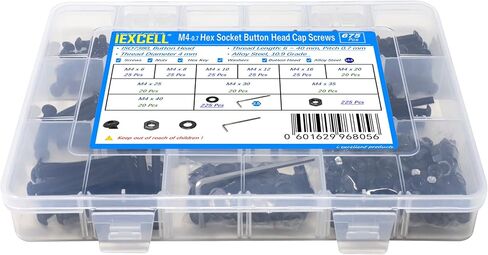 Iexcell 450 قطعة M4 × 6/8/10/12/16/20/25/30/35/40 سبيكة فولاذية 10.9 درجة مقبس سداسي الشكل وزر غطاء رأس ومسامير وصواميل ومجموعة متنوعة من المسامير، لمسة نهائية من أكسيد الأسود in Kuwait