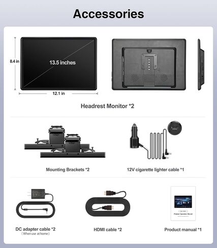 13.5" 4K Car Headrest Monitor Android 13.0 |Rear Seat Entertainment System| Car TV for Back Seat |4G RAM+64G ROM | Wireless Mirroring | 5G WiFi/Bluetooth/HDMI | OTA Updates (4G+64G (1*PCS)) in Kuwait