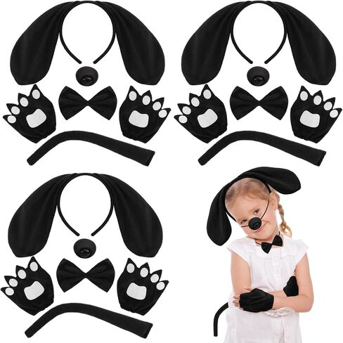 15 Pieces Puppy Dog Costume Set Dog Ear Headband, Bow Tie, Tail, Fake Nose and Puppy Paw Gloves Animal Costume Accessories for Halloween Cosplay Costume Dress Up Party Decoration in Saudi Arabia