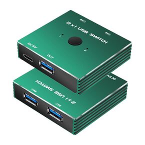 USB 3.0 Switch Selector USB Switcher 2 in 1 Out Uni-Directional USB Switch 2 مشاركة جهاز كمبيوتر واحد للطابعة ، الماسح الضوئي ، لوحة المفاتيح KVM KVM (لا يتم تضمين كابلات USB)