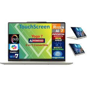 Lenovo Yoga 7 AI Powered 2-in-1 Laptop 14.0" Touchscreen OLED WUXGA Display (AMD Ryzen AI 7 350, 16GB LPDDR5X, 1TB SSD, Backlit KB, Fingerprint, WiFi 7, Webcam, Bluetooth 5.4, Win 11 Home)