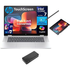 HP Envy AI Powered 2-in-1 Laptop 16.0" Touchscreen IPS WUXGA Display (Intel Core Ultra 7 155U, 32GB LPDDR5, 4TB PCIe SSD, Active Pen, Backlit KB, Thunderbolt 4, WiFi 7, Win 11 Home) w/USB-C Dock