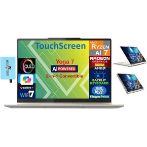 Lenovo Yoga 7 AI Powered 2-in-1 Laptop 14.0" Touchscreen OLED WUXGA Display (AMD Ryzen AI 7 350, 16GB LPDDR5X, 1TB SSD, Backlit KB, Fingerprint, WiFi 7, Webcam, Win 11 Home) w/DKZ USB Port Expander