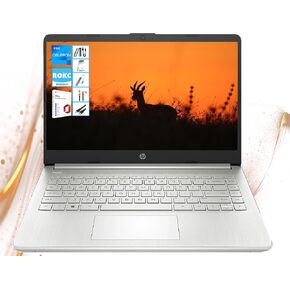 HP AI-Powered 14" HD Laptop with Microsoft Office and 1TB Cloud Storage Included for 1-Year| 16GB RAM|128GB SSD & 128GB Portable SSD| Intel Celeron CPU| Webcam|Ultra Light| Windows 11|RK Bundle|Silver