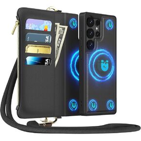 for Samsung Galaxy S25 Ultra(6.9 inches) Detachable Wallet Case with Crossbody. 2-in-1 Magnetic Case.Prevent loss Flip Strap Zipper Phone Case with Shoulder Straps (White, Galaxy ​S25 Ultra(6.9inch))