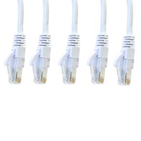 Cat 5E UTP Patch Cord with Boot, 7ft, White, 5-Pack – Reliable Ethernet Cable for Fast Networking & Internet Connections