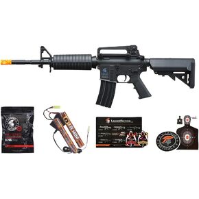 Lancer Tactical Gen 2 Airsoft M4A1 Carbine Polymer AEG Gun w/9.6v Nimh 1600 mAh Battery, Charger, 1000 Rounds 0.20g BBS Included (Black/Tan)