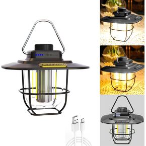 Rechargeable LED Outdoor Camping Light, Multifunctional Portable Horse Light, Rotating Adjustable Brightness and Lighting, Warm White Yellow Light and Amber.