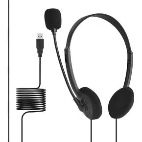 Universal USB Headset with Microphone Noise Cancelling Computer PC Headset Lightweight Wired Headphones for PC/Laptop/Mac/School/Kids/Call Center/Office