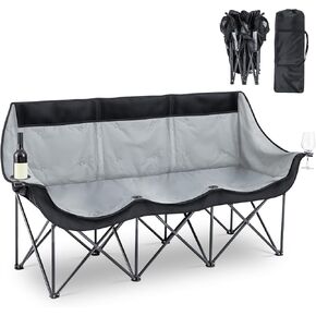 Oversized 2-3 Person Camping Chair Comfortable Outdoor Loveseat Camping Couch with Thick Padded Cushion, Cup Holder, Foldable Portable Sofa for Beach, Camp, Picnics Patio(Blue)