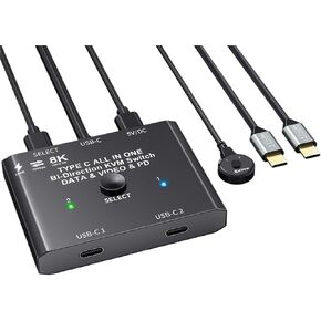 USB C Switch,Bi-Directional USB Type C KVM Switcher,8K Video/10Gbps Data Transfer/100W Charging,Compatible