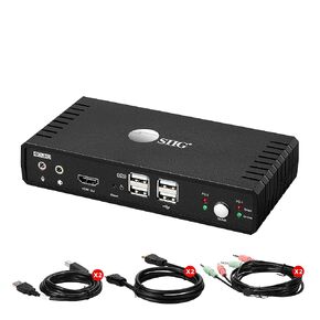 SIIG 4K HDMI 2 Port KVM Switch with Microphone & Audio, HDMI 4K60, HDCP 2.2, USB 2.0 x4, Cables Included, Support Wireless Keyboard/Mouse,Hotkey Control,Windows & Mac PCs,TAA Compliant(CE-KV0811-S1)