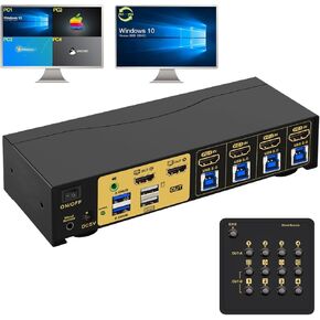 CKL USB 3.0 Multi-View HDMI KVM Switch 4K@30Hz for 4 Computers 2 Monitors, Supports Quad + Single View, Matrix, PIP and Versatile Display Options, CKL-42MVKVM