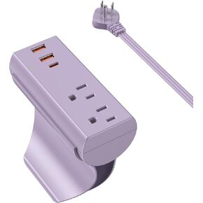 ETL Listed. Furniture Couch Charging Station, Pink Power Strip with 2 Outlets & 3 USB Ports, 6ft Flat Extension Cord for Sofa 1050J