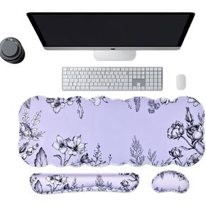 Large Desk Mat Keyboard Wrist Support Set - 3 in 1 Ergonomic Memory Foam Keyboard & Mouse Wrist Pad and Non-Slip Base Desk Mat Protector, Easy Typing Gaming Mousepad Hand Rest Wrist Cushion
