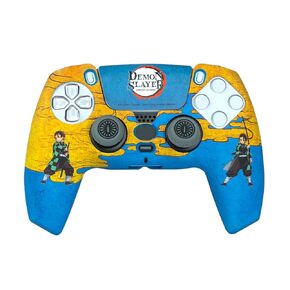 FRTEC - Demon Slayer Custom Kit License ، Case Case + Grips + Touchpad ملصق لـ DualSense ، PS5