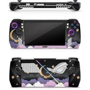 ZOOMHITSKINS Compatible for ROG Ally Skin, Moon Black Sky Star Anime Kawaii Cute Purple Cloud Golden Stars Night, Durable 3M Vinyl Sticker, Made in The USA