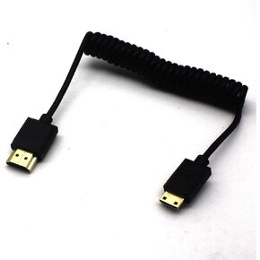 Disscool 2.0 HDMI Male to Mini HDMI Cable, 4k@60hz Mini HDMI to HDMI Coiled Spring Cable for Camera/Tablet/HD TV/Monitor/UNC Kit, Extension Cable(1.2m)