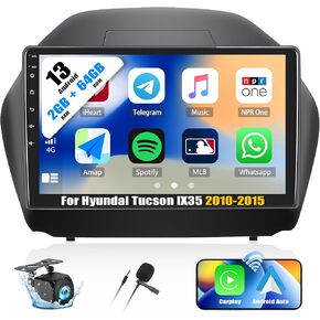 2G+64G CAR Radio لـ HYUNDAI TUCSON IX35 2010-2015 مع Carplay Android Auto ، 10.1 بوصة شاشة تعمل باللمس مرآة راديو مرآة مرآة واي فاي